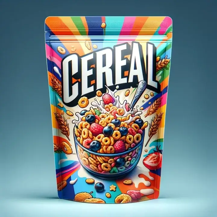 Stand-up pouch for cereal with colourful printed design