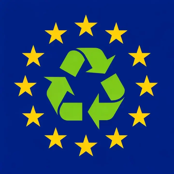 EU flag with recycling arrows inside stars
